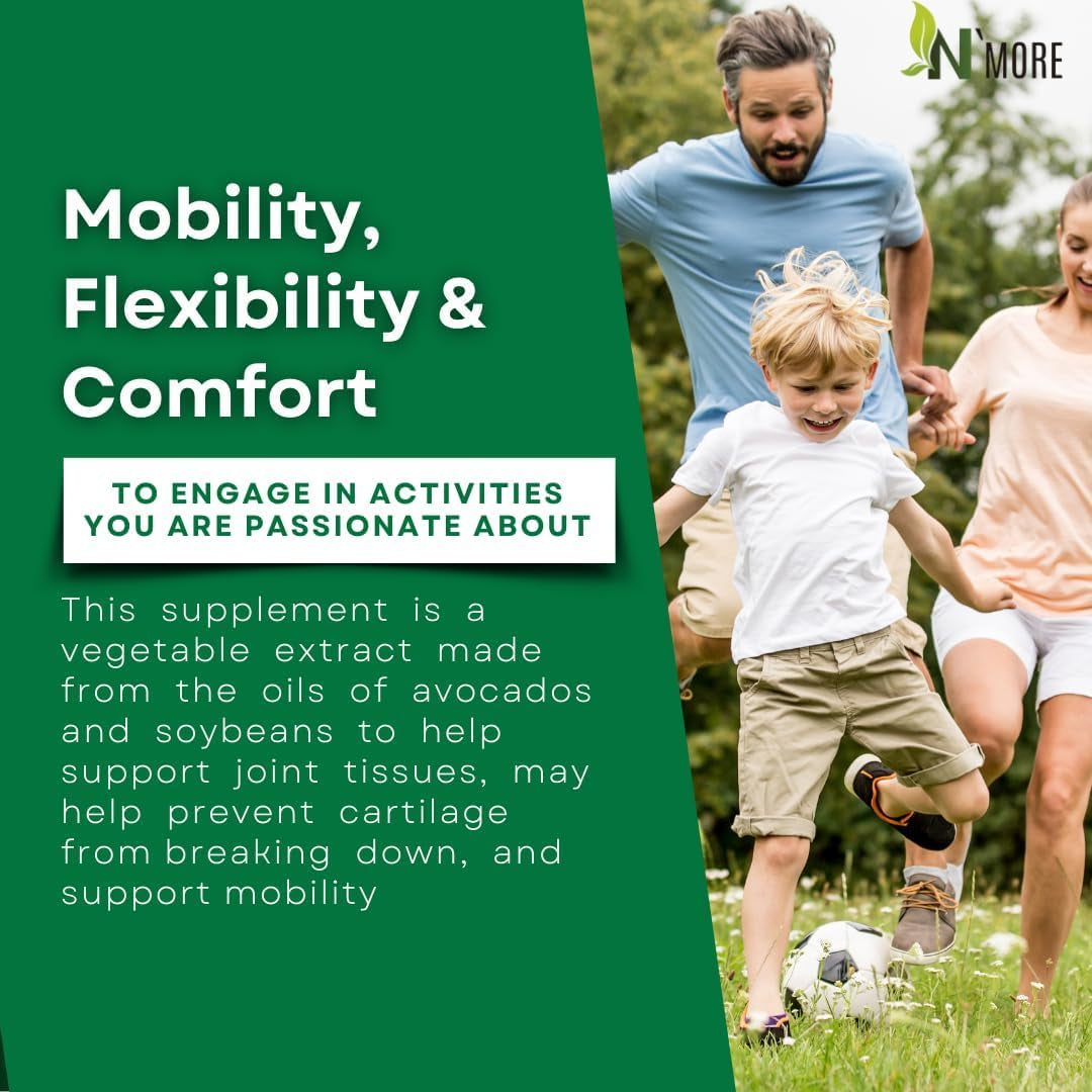 N'More Avocado Soybean Unsaponifiables Supplements - ASU Joint Health Supplement 400 Mg, Supports Joint Mobility & Cartilage, Non-Gmo, Dairy, Gluten & Shellfish Free, 60 Day Supply, Made in USA