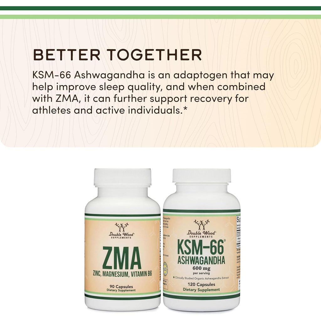ZMA Supplement for Men and Women (Over 100% Daily Value of Zinc, Magnesium Aspartate, Vitamin B6) 501Mg, 90 Capsules for Restfulness and Active Lifestyle Support by Double Wood Supplements