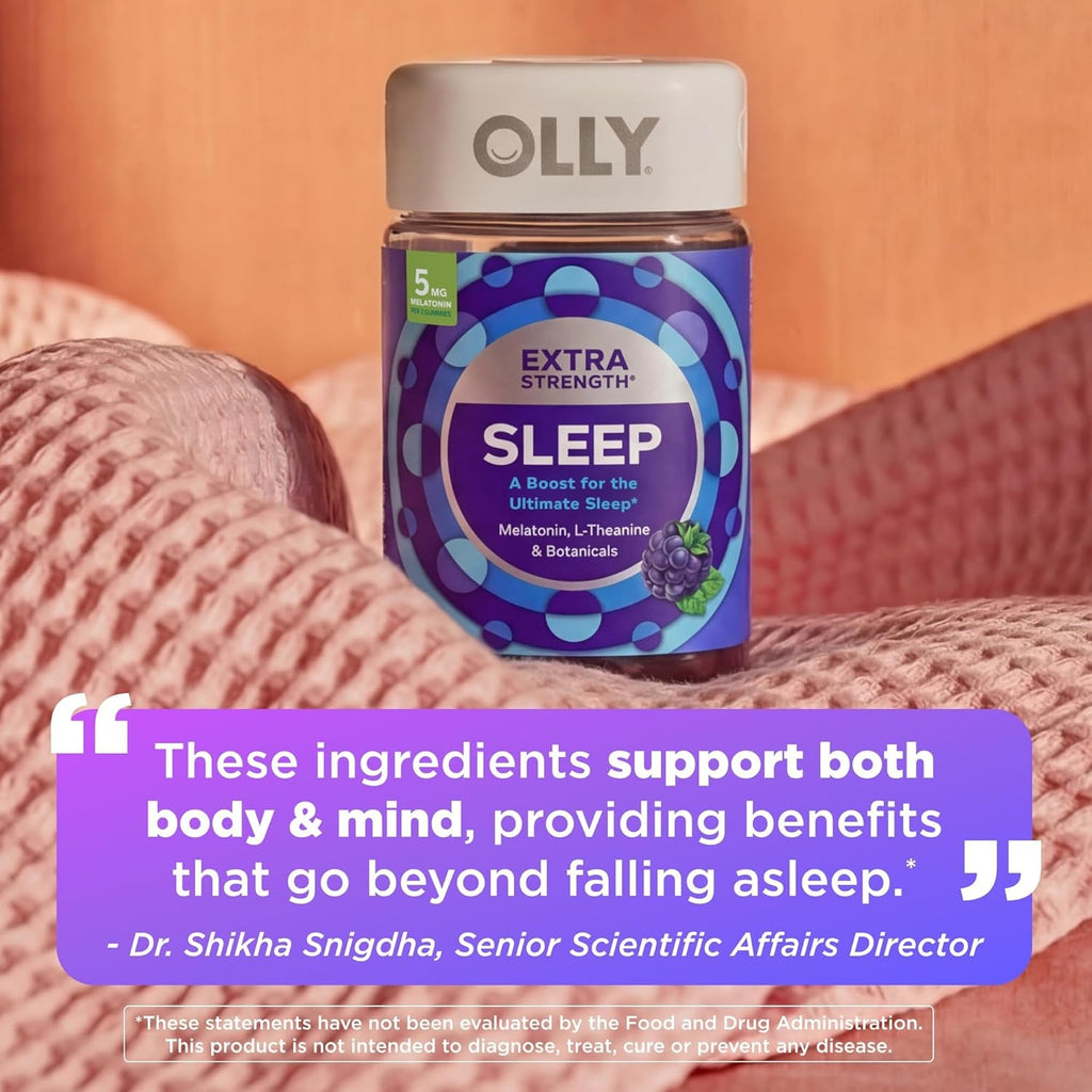 OLLY Extra Strength Sleep Gummy 5 Mg Melatonin, L-Theanine, Chamomile, Lemon Balm Extracts, Sleep Aid, Blackberry Flavor - 90 Count