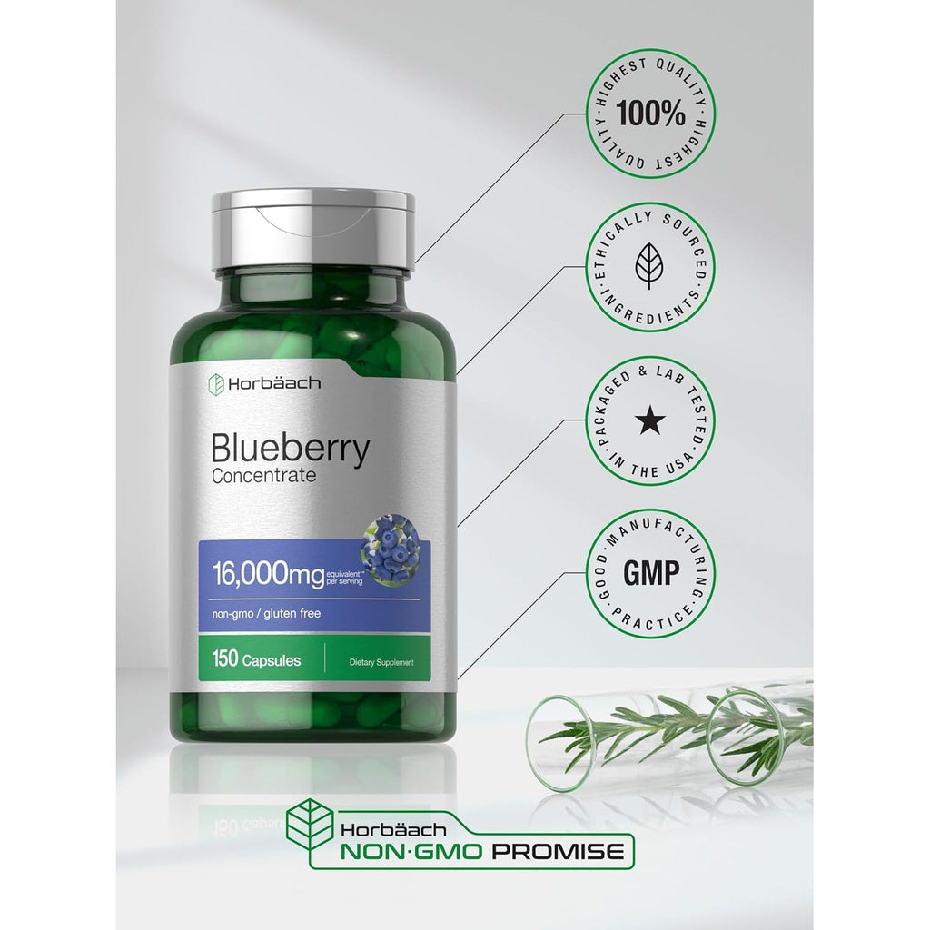Horbäach Blueberry Extract Supplement | 150 Capsules | Blueberry Concentrate | Non-Gmo & Gluten Free Formula