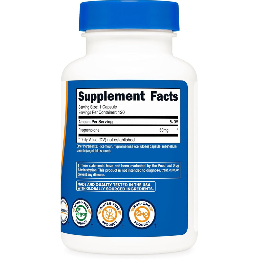 Nutricost Pregnenolone 50Mg, 120 Capsules - Non-Gmo, Gluten Free, Vegetarian Capsules