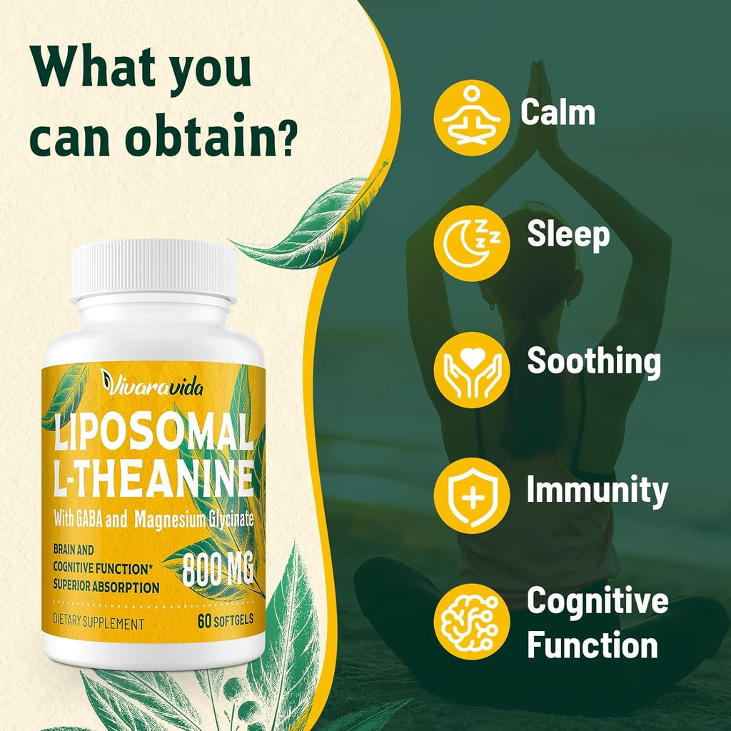 Vivaravida L-Theanine 800Mg Supplement with GABA and Magnesium Glycinate - Natural Compound, Sleep and Relaxation (60 Softgels)