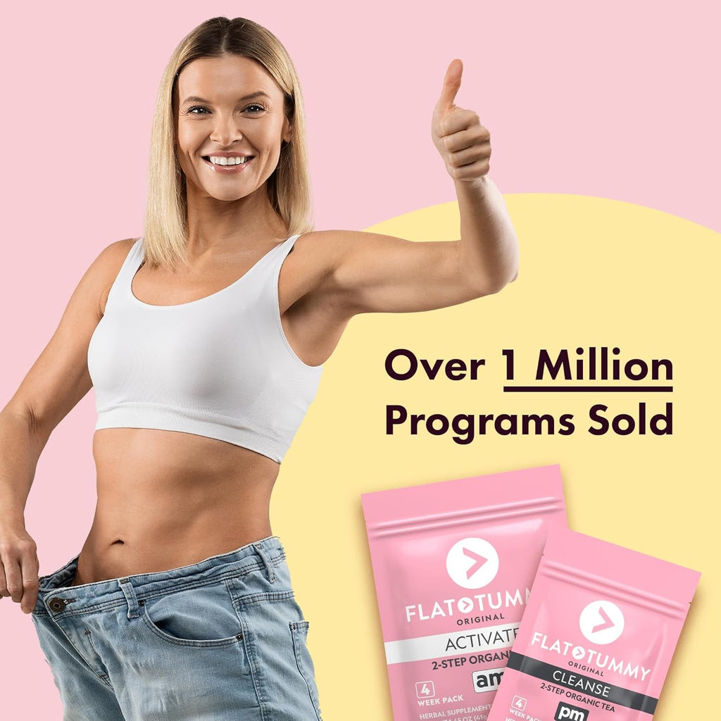 Flat Tummy Tea – 2-Step, 4 Week Program – Detox Tea to Boost Energy & Reduce Bloating* - All Natural Detox Cleanse W/ Green Tea, Lemon Balm, Dandelion, Fennel, & More - Digestion Support