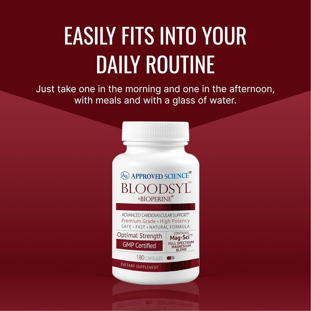Approved Science Bloodsyl - Blood Pressure Support Supplement - Supports BP Levels Already within Normal Range - Hawthorn Berry, Garlic, Magnesium and Hibiscus Pills - Vegan - 180 Capsules, 3 Months