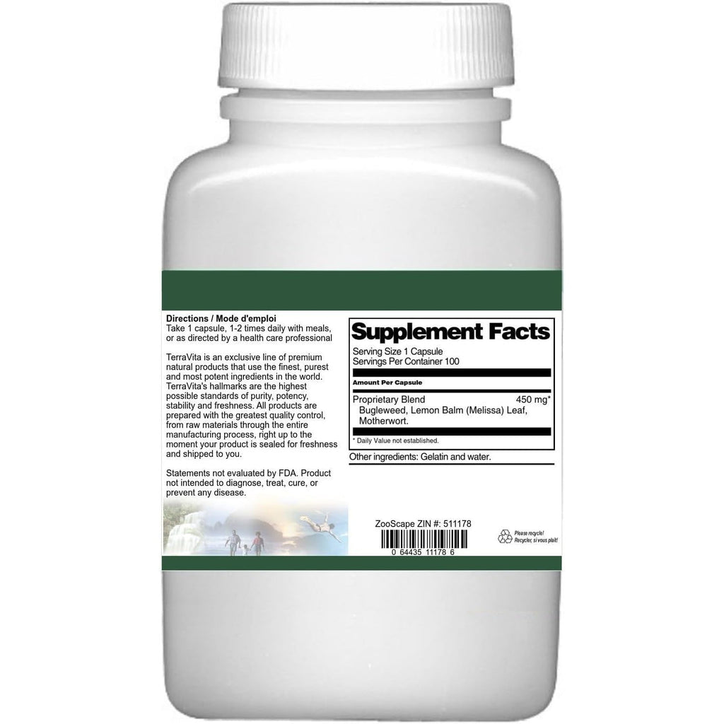 Terravita Thyroid Support - Bugleweed, Motherwort and Lemon Balm - 450 Mg (100 Capsules, ZIN: 511178)