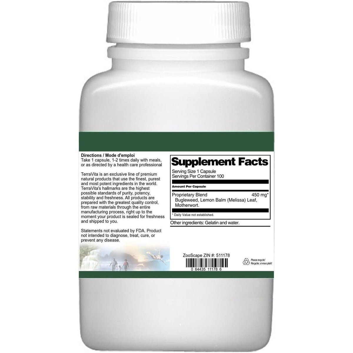 Terravita Thyroid Support - Bugleweed, Motherwort and Lemon Balm - 450 Mg (100 Capsules, ZIN: 511178)