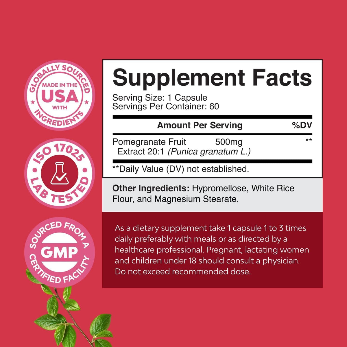 Advanced Pomegranate Extract Capsules - Powerful Antioxidant & Healthy Heart Support - Easy to Swallow Pomegranate Supplement - Superfood for Energy & Gut Health Support - Third Party Tested - 60 Ct