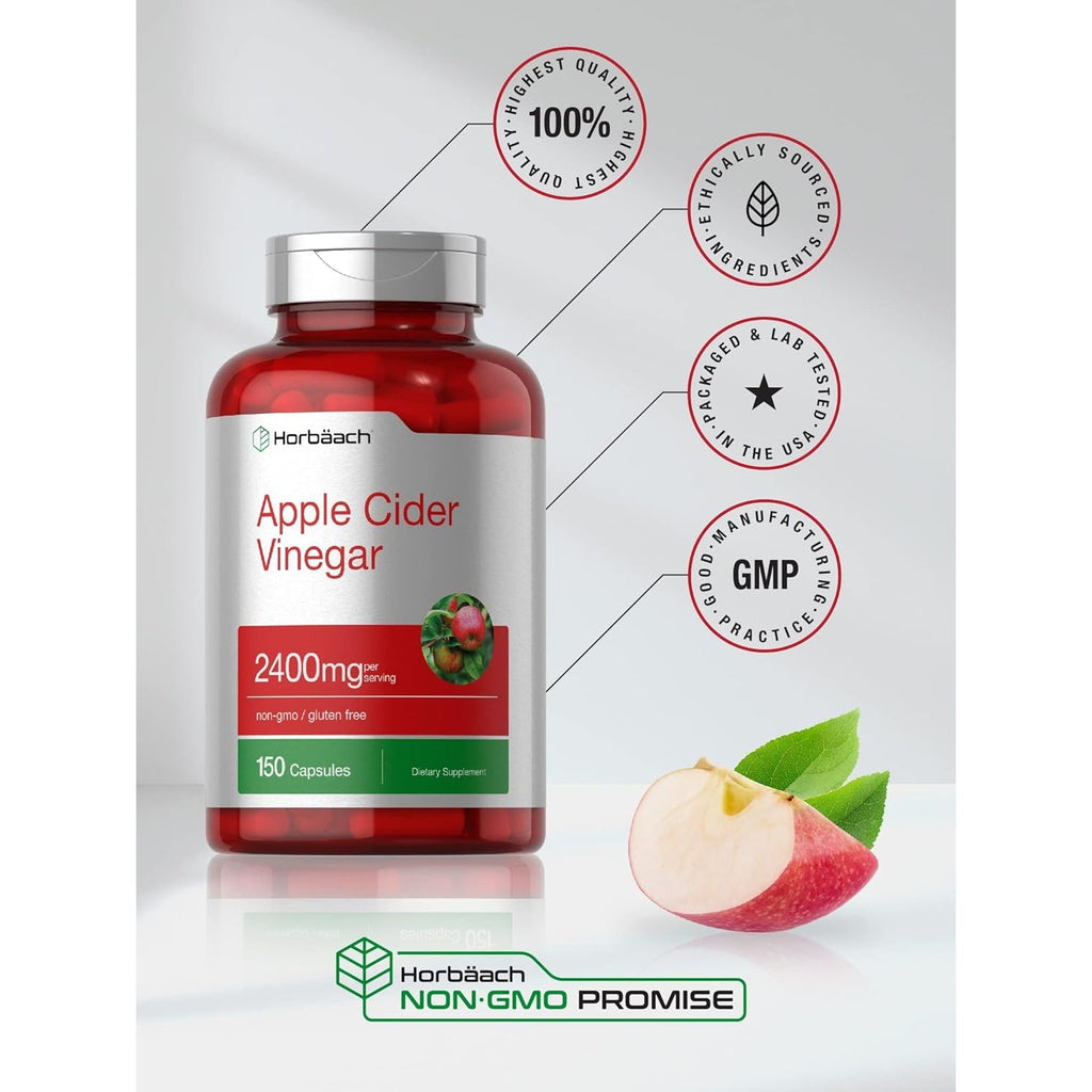 Horbäach Apple Cider Vinegar Capsules | 2400Mg | 150 Count | Non-Gmo, Gluten Free Supplement