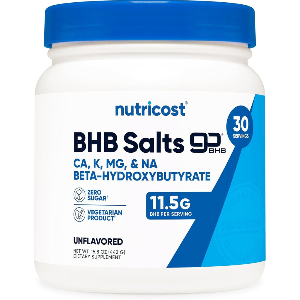 Nutricost Keto BHB Exogenous Ketones 4-In-1 (30 Servings) 12G Beta-Hydroxybutyrate (BHB) per Serving, (Unflavored) - Ketone Salts