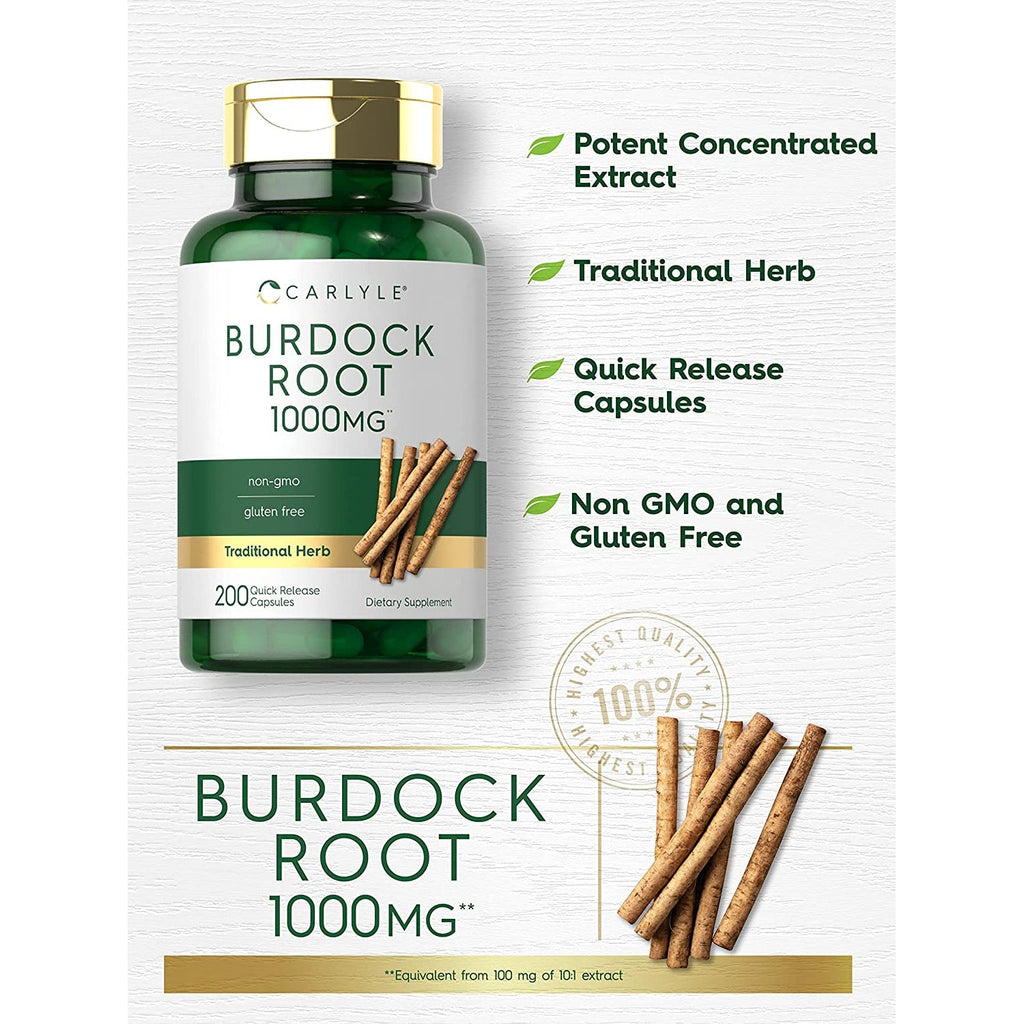 Carlyle Burdock Root | 200 Capsules | Non-Gmo and Gluten Free Formula | Traditional Herb Supplement | Arctium Lappa Extract