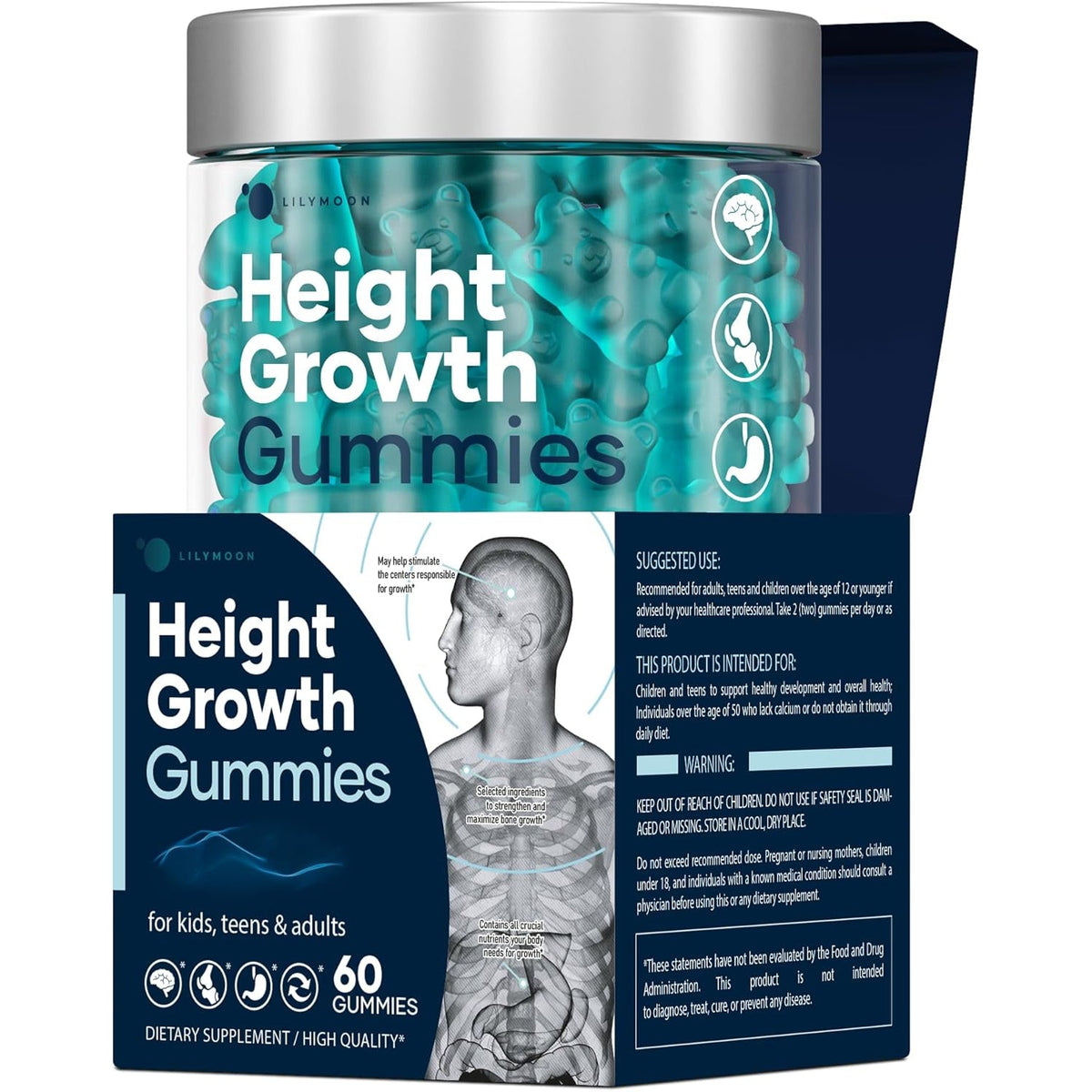 Height Growth Gummies Multivitamins, Natural Height Increase Supplement with Calcium, Zinc, K2 D3, Magnesium, Bone Strength Density Support, Grow Taller Gummies for Adults, Kids, Bone Support Complex
