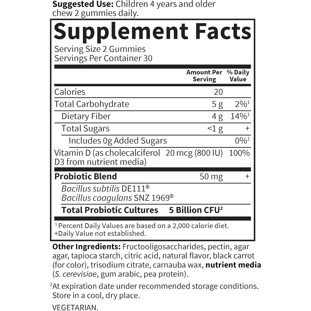 Garden of Life Dr Formulated 5 Billion CFU Prebiotic Fiber, Probiotic and Vitamin D3 Gummies for Kids Digestive & Immune Health – Gluten Free, Non GMO, No Added Sugars, Strawberry Flavor, 60 Gummies