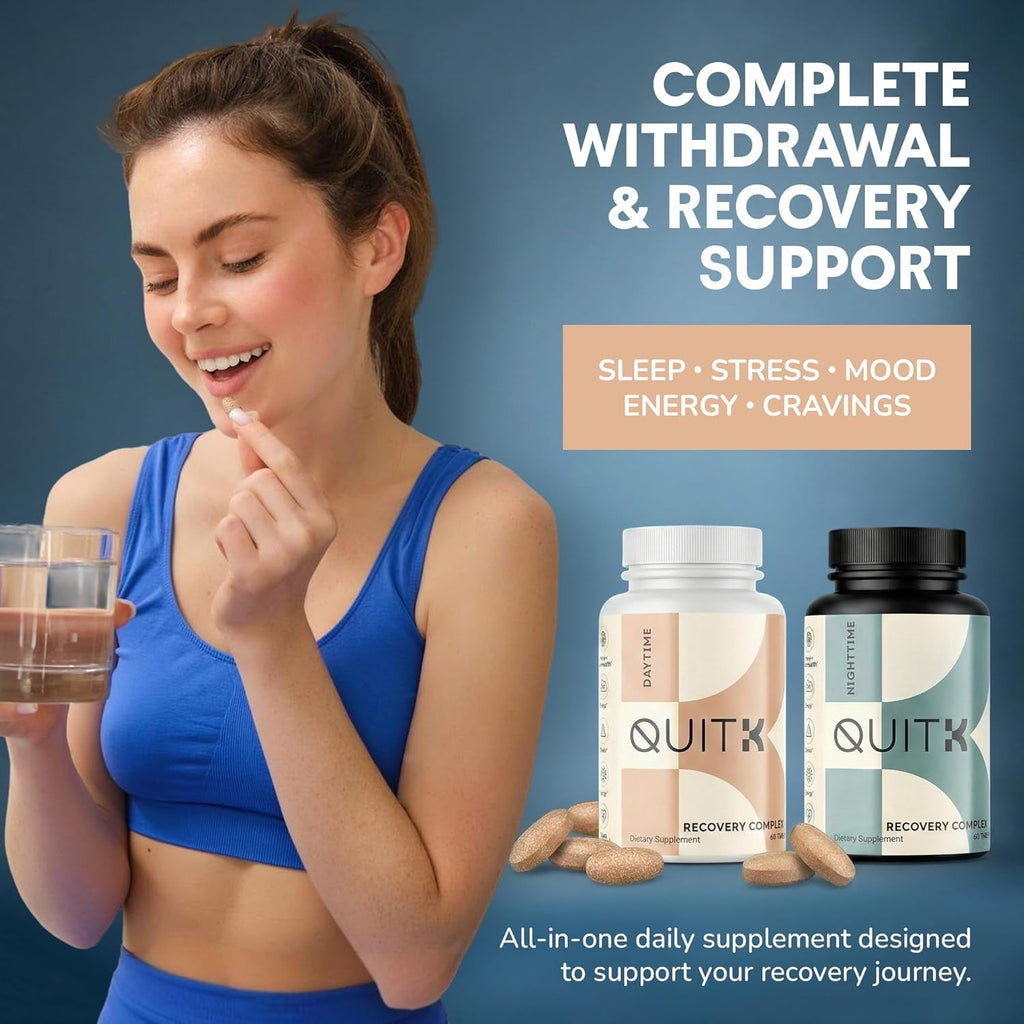 Withdrawal and Detox Support – Quitk Recovery Complex – Sleep, Energy, Stress, Mood, & Craving Support – Daily Supplement - Magnesium Glycinate, Ashwagandha, GABA, L-Theanine, Agmatine & More