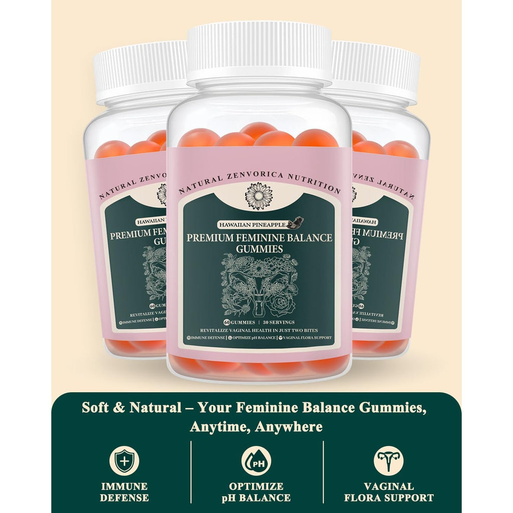 Premium Feminine Balance Gummies for Women - Hawaiian Pineapple Ph Balance Probiotic Gummies for Odor and Flora Wellness, Immune Support, Vegan, 60 Count