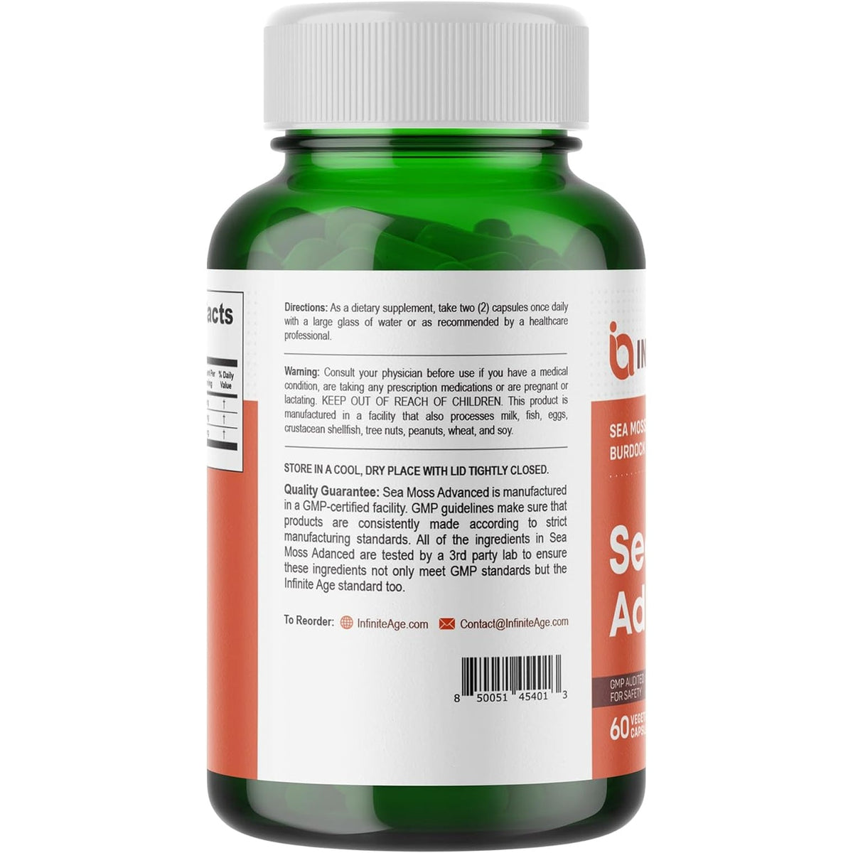 INFINITE AGE 1250Mg Sea Moss Advanced Superfood Capsules, 60 Count - High-Potency, Vegan, Made in the USA - Irish Seamoss, Bladderwrack, Burdock Root - Overall Health, Immunity Support
