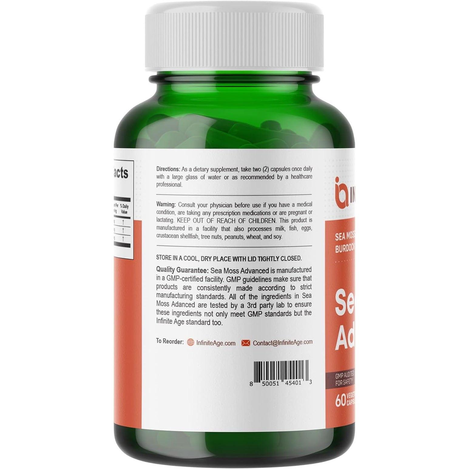 INFINITE AGE 1250Mg Sea Moss Advanced Superfood Capsules, 60 Count - High-Potency, Vegan, Made in the USA - Irish Seamoss, Bladderwrack, Burdock Root - Overall Health, Immunity Support