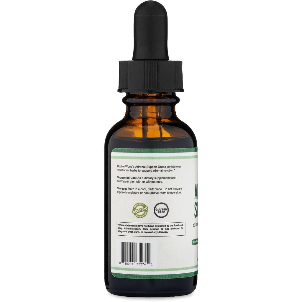 Adrenal Support Supplements (Liquid Drops) - 10 Organic Adaptogens for Adrenal Fatigue (One Month Supply) Cortisol Manager for Stress Relief (10 Apoptogenic Herbs for Adrenal Health) by Double Wood