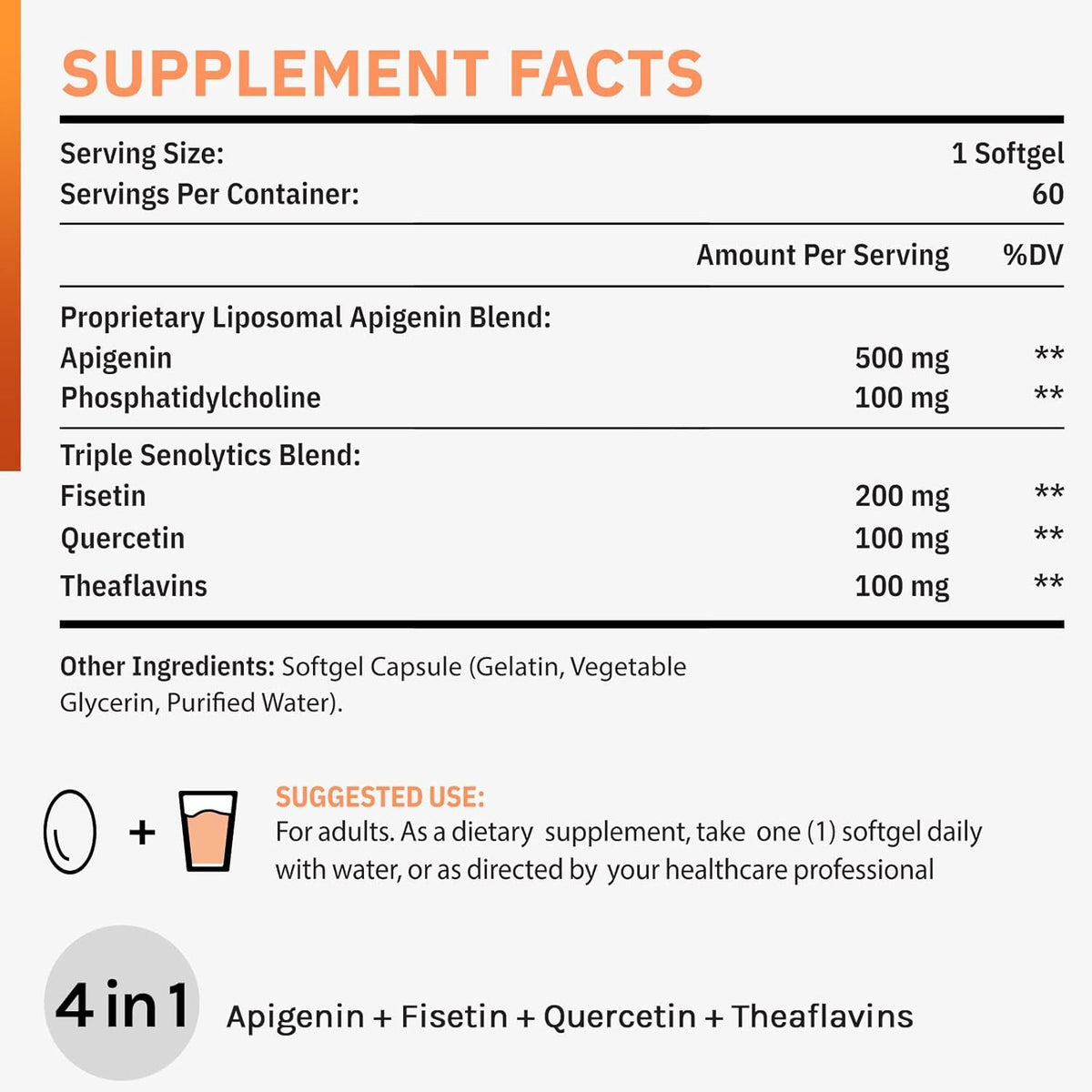Liposomal Apigenin 500Mg Softgels - Optimal Apigenin Supplement with Fisetin, Quercetin and Theaflavins (60 Count (Pack of 1))