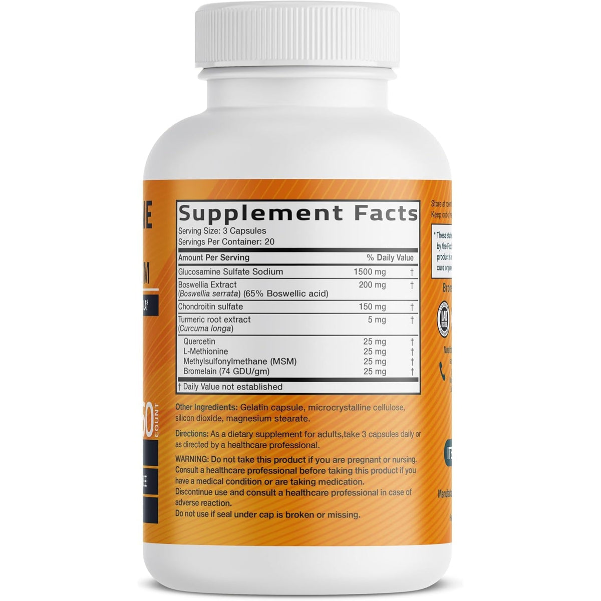 Bronson Glucosamine Chondroitin Turmeric & MSM Advanced Joint & Cartilage Formula, Supports Healthy Joints, Mobility & Cartilage - Non-Gmo, 60 Capsules