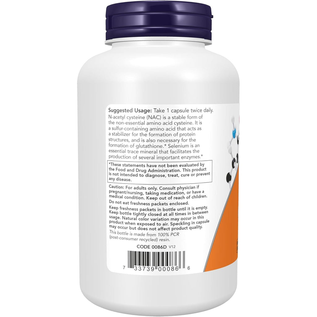 NOW Supplements, NAC (N-Acetyl Cysteine) 600 Mg with Selenium, 250 Veg Capsules