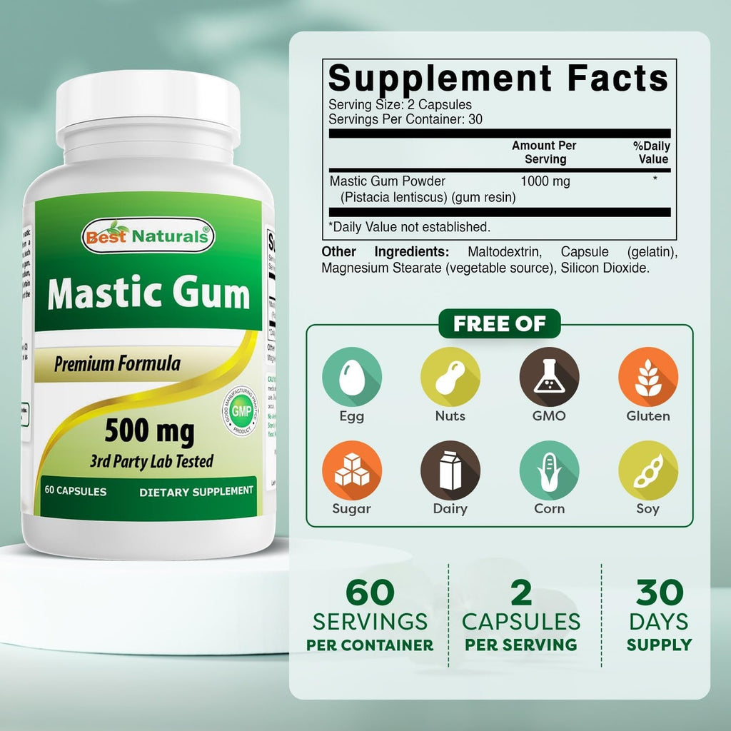 Best Naturals Mastic Gum 500 Mg 60 Capsules