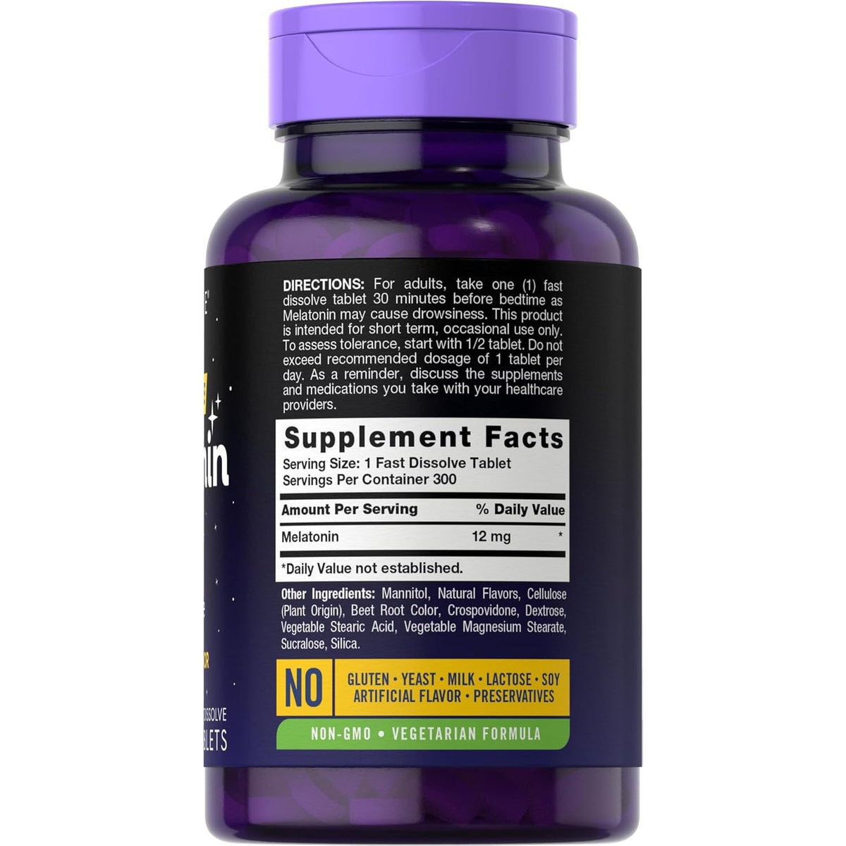 Carlyle Melatonin 12 Mg Fast Dissolve 300 Tablets | Drug Free | Natural Berry Flavor | Vegetarian, Non-Gmo, Gluten Free