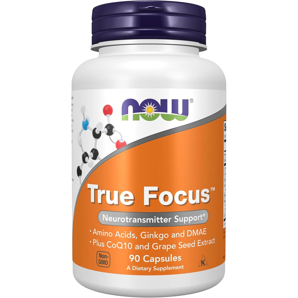 NOW Foods Supplements, True Focus™ with Amino Acids, Ginkgo, DMAE + Coq10 and Grape Seed Extract , 90 Veg Capsules