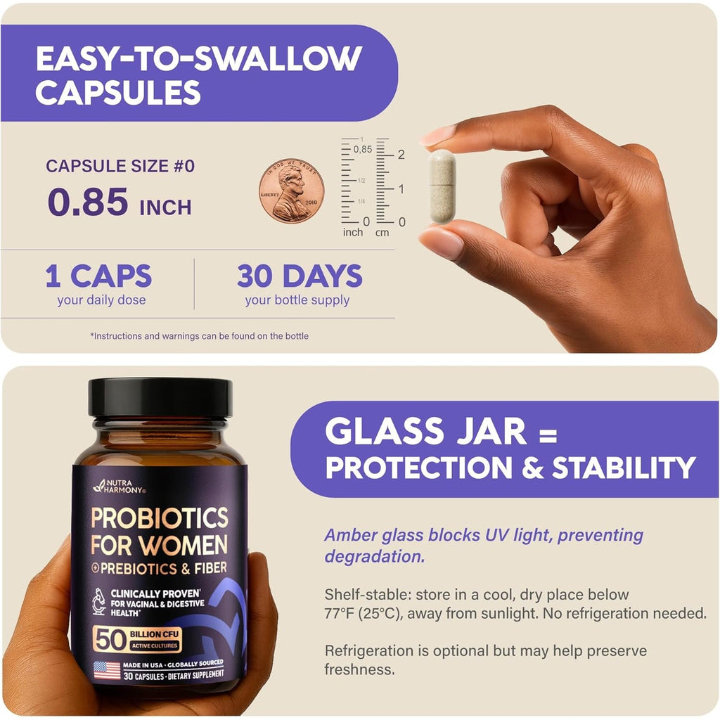 Probiotics for Women 50 Billion CFU - Vaginal Probiotics Clinically Proven for Yeast & Ph Balance - Digestion & Bloating Relief - 8 Strains + Prebiotics - Delay Release - Lab Tested, 30 Capsules