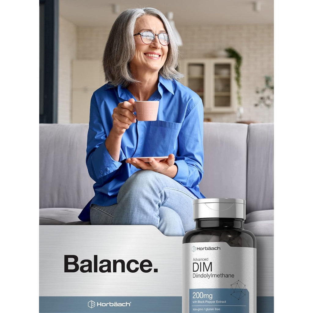 Horbäach DIM Supplement 200Mg | 200 Capsules | with Black Pepper Extract | Advanced Diindolylmethane for Women and Men | Non-Gmo, Gluten Free