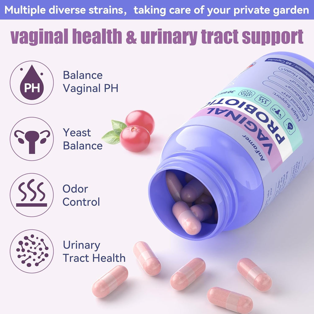 Vaginal Probiotics for Women Female,Promotes Ph Balance,Healthy Vaginal Odor & Flora,Urinary Tract Health with Prebiotics & Lactobacillus Probiotic Blend 30 Billion CFU,60 Capsules