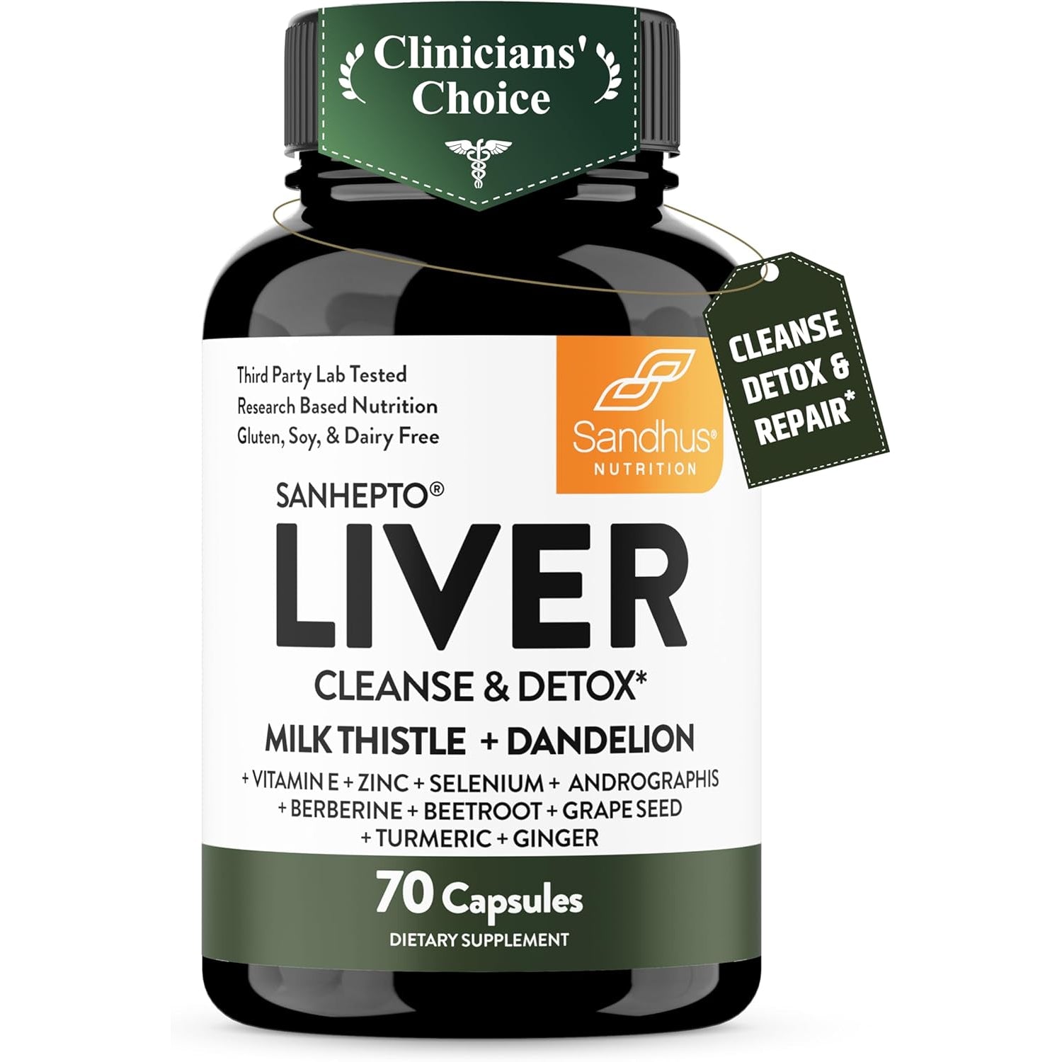 Sandhu'S Liver Cleanse Detox & Repair Support Capsules with Milk Thistle & Dandelion Root | Herbal Supplement Pills for Liver Health | for Men & Women | Made in USA | Viral on Tiktok | 70 Count