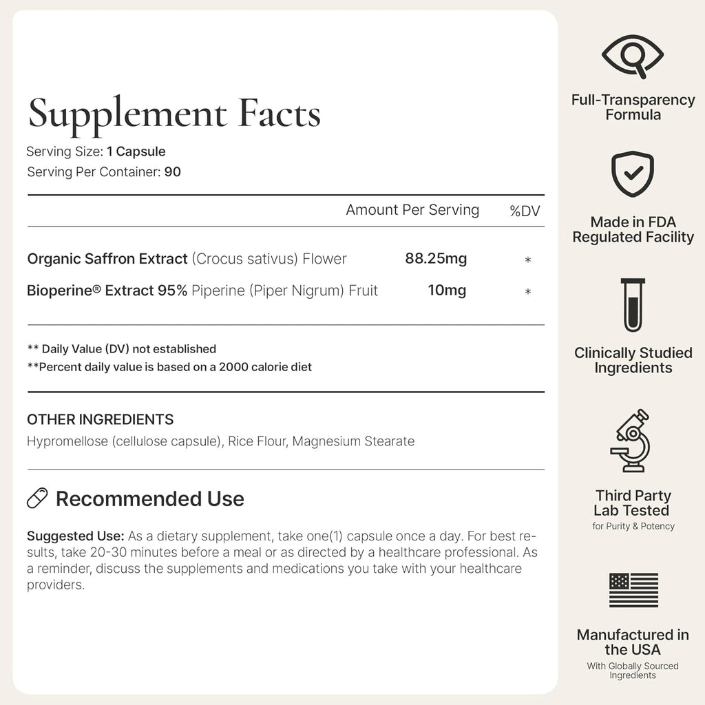 ACEWORKZ Appetite Suppressant for Weight Loss – Organic Saffron Extract with Bioperine® for Enhanced Absorption – Supports Energy & Mood (90 Capsules)