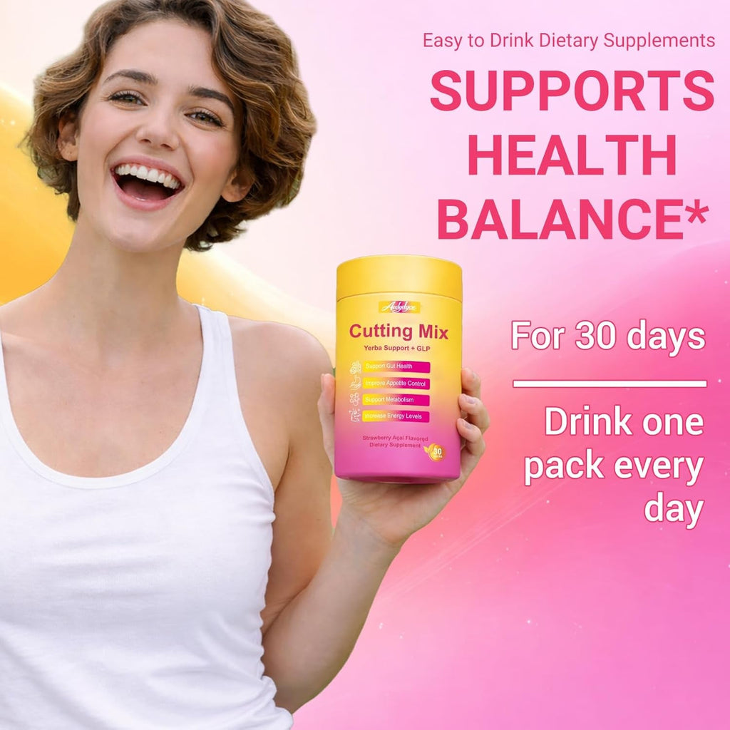 Cutting Drink Mix – GLP-1 Drink Mix – Support Dual Action Craving & Metabolism | Berberine, Cinnamon, Chromium, 5-HTP, Yerba Mate & Magnesium | Promotes Gut Health | Strawberry Flavor – 30 Sticks