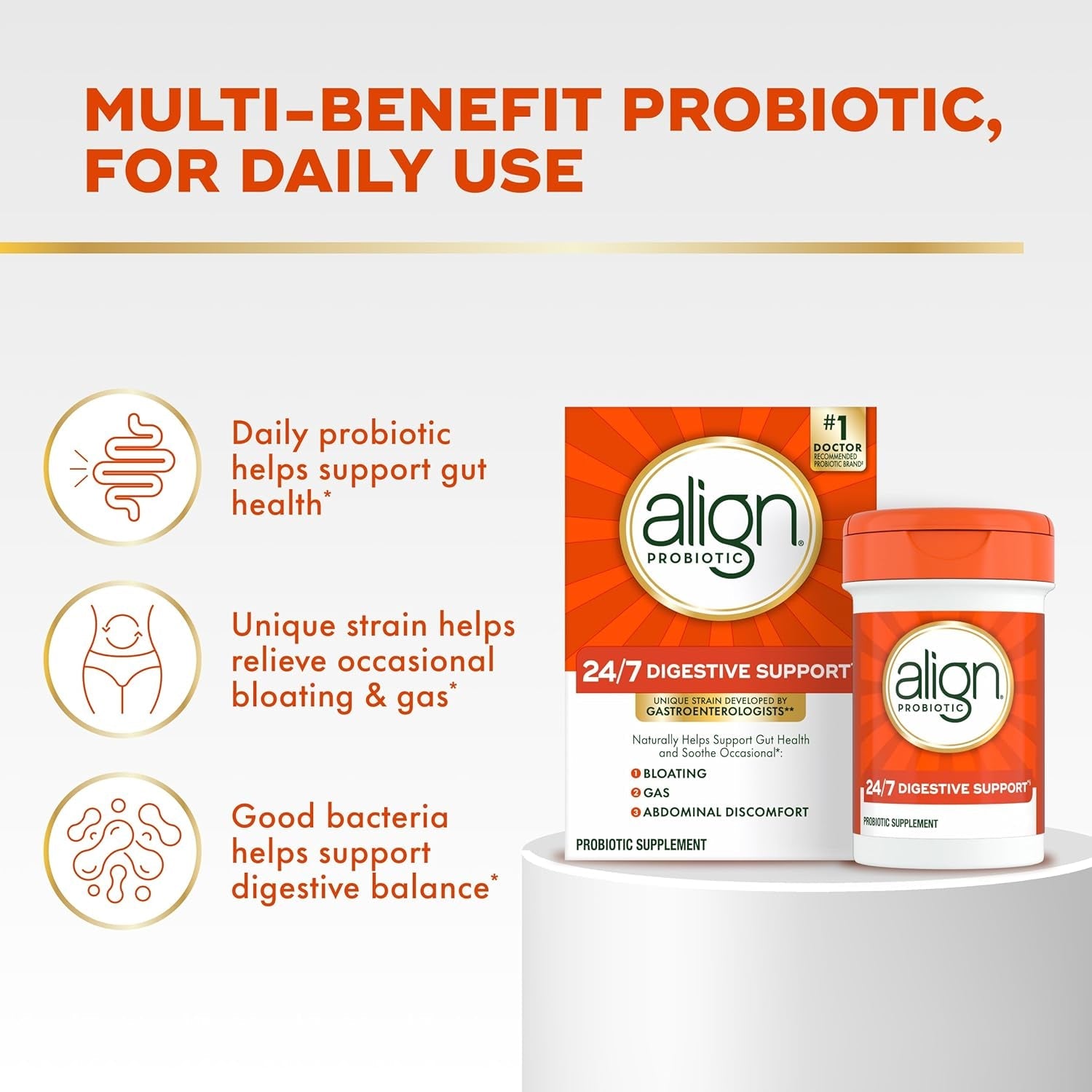 Align Probiotic, 24/7 Digestive Support*§, Probiotics for Women and Men, Probiotics for Digestive Health, Men and Womens Probiotic Capsules Help Relieve Occasional Bloating & Gas*, 14 Capsules