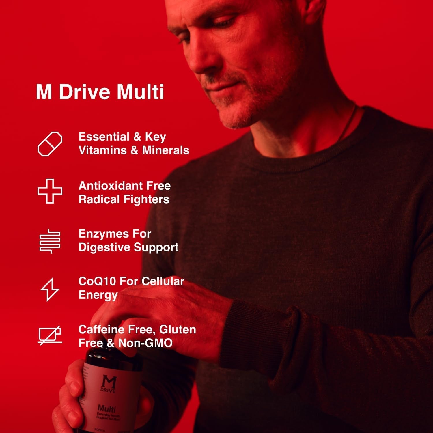 Mdrive Multivitamin for Men, Daily Multivitamin - Immune Health Support from Zinc, Selenium, Manganese & Vitamin D, Enzymes for Digestive Support, Coq10 for Energy and Vitamin K2, 90 Capsules