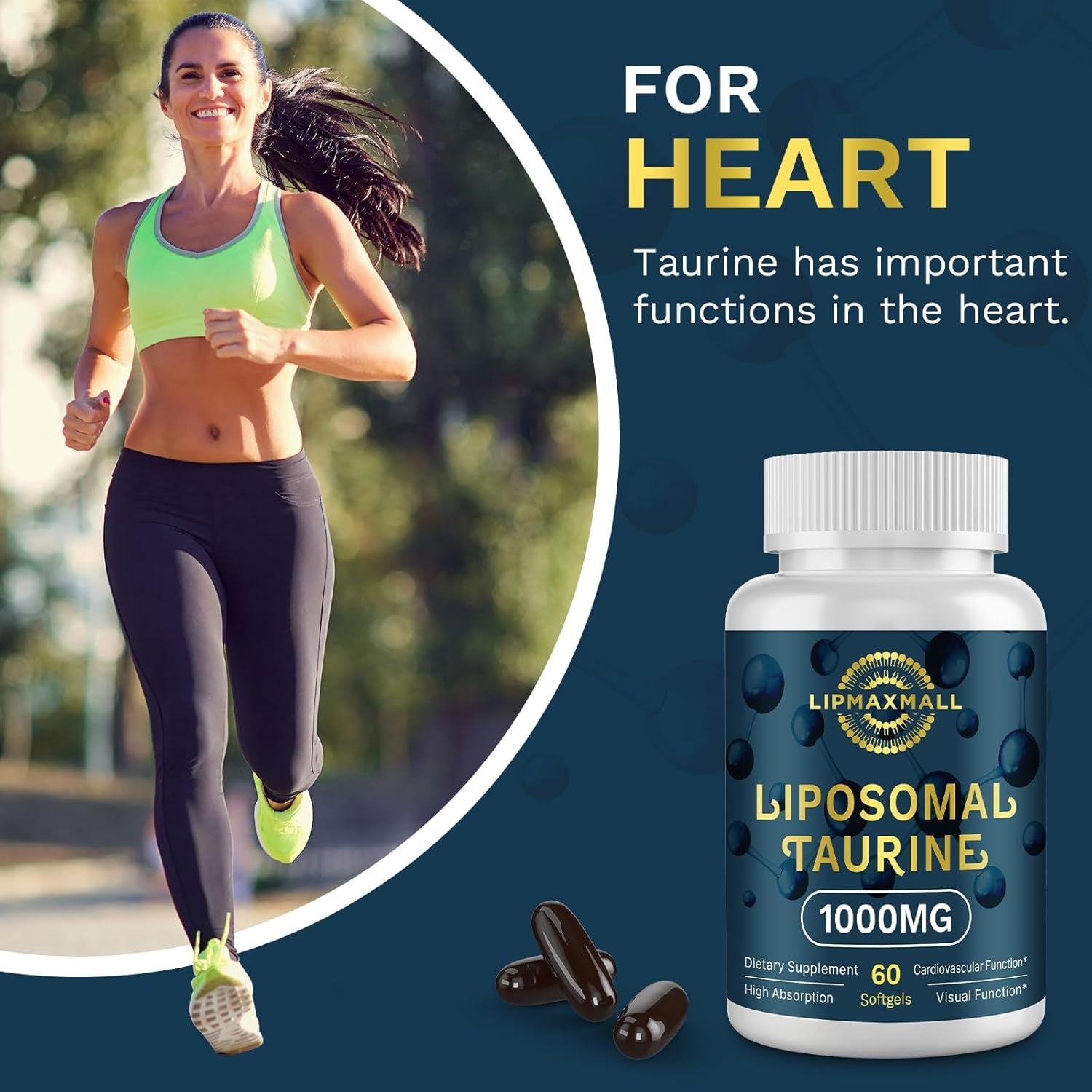 Lipmaxmall Liposomal Taurine Supplement 1000Mg, High Absorption Amino Acid for Heart, Nerve, Brain, Visual (60 Softgels - 1 Pack)