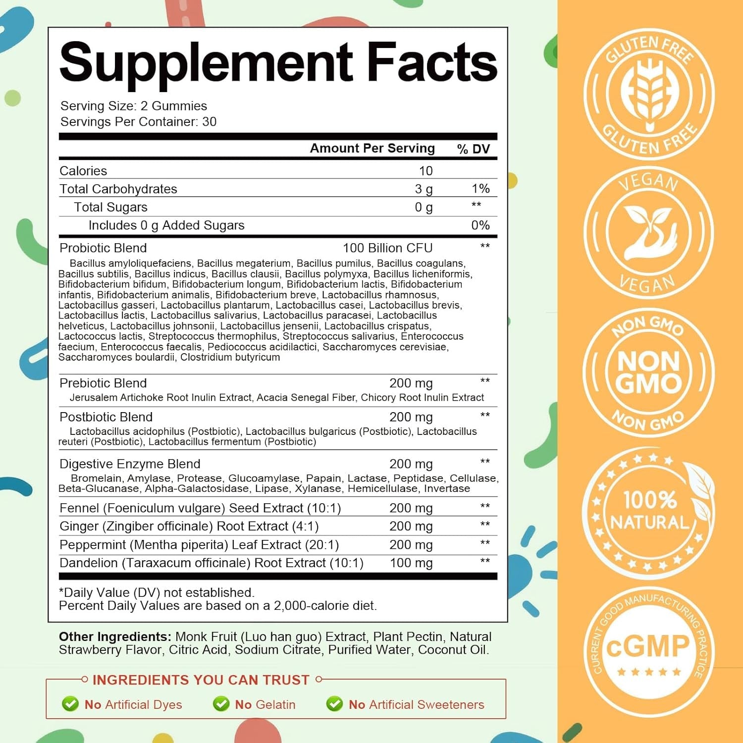 Totaria Sugar Free 5-In-1 Probiotic Prebiotic Postbiotic Gummy, 36 Strains Probiotics for Women Men with Digestive Enzymes, Peppermint, Complete Immune, Gut & Digestive Support, Vegan, 60 Counts