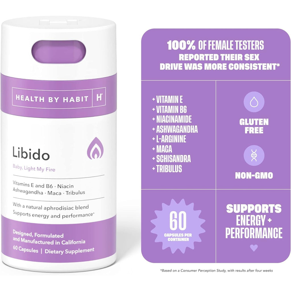 Health by Habit Libido Blend (60 Capsules) - Natural Aphrodisiac Blend with Maca, Ashwagandha, Vegan, Non-Gmo, Sugar-Free (1 Pack)