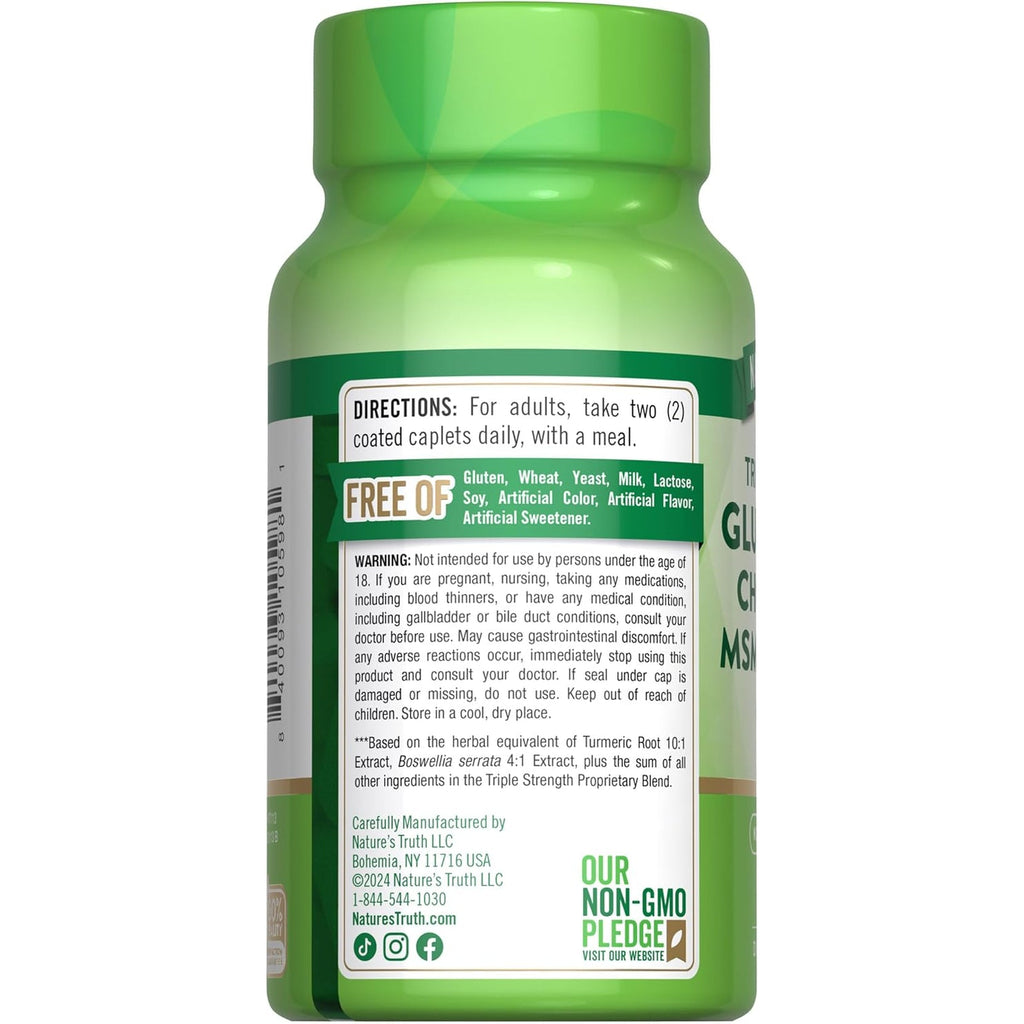 Nature'S Truth Glucosamine Chondroitin MSM Complex | 60 Caplets | with Turmeric | Triple Strength Formula | Non-Gmo and Gluten Free Supplement