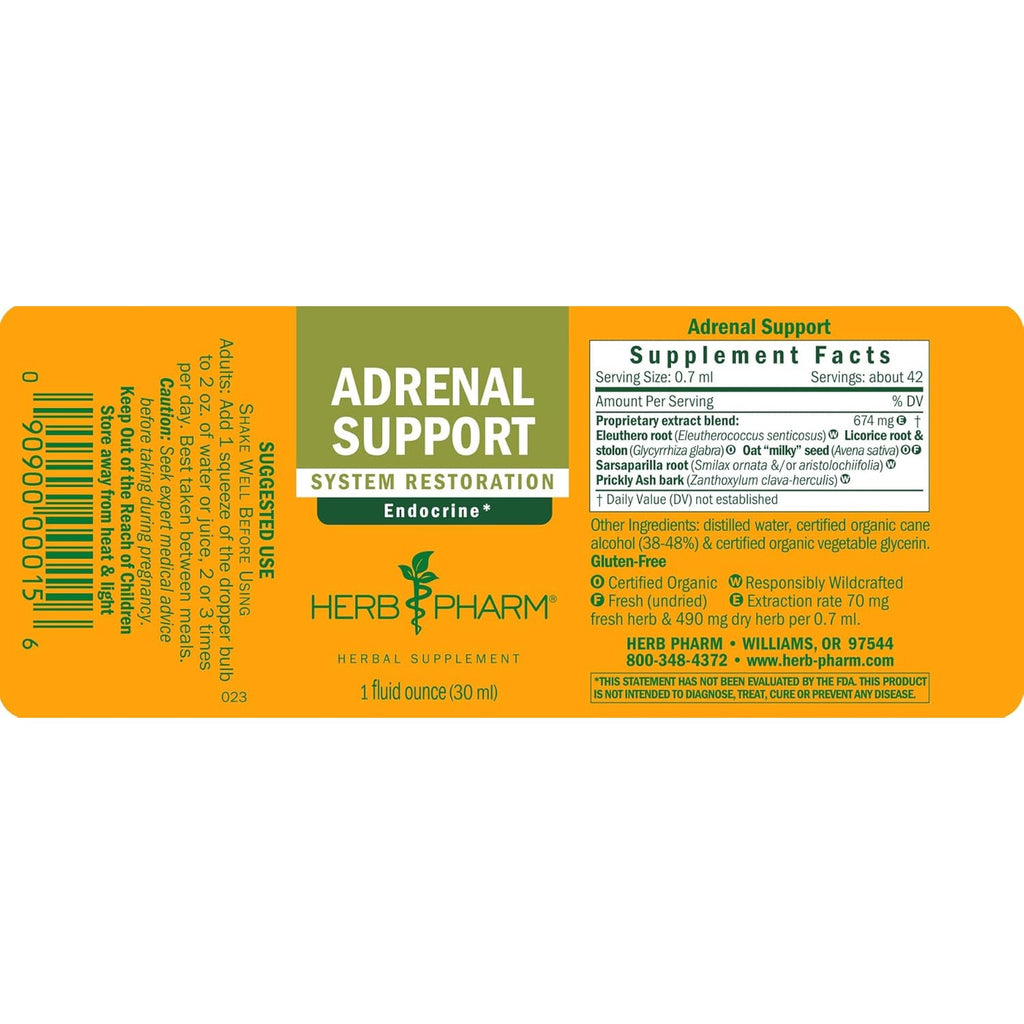 Herb Pharm Adrenal Support Liquid Herbal Formula with Eleuthero and Licorice Liquid Extracts - 1 Ounce