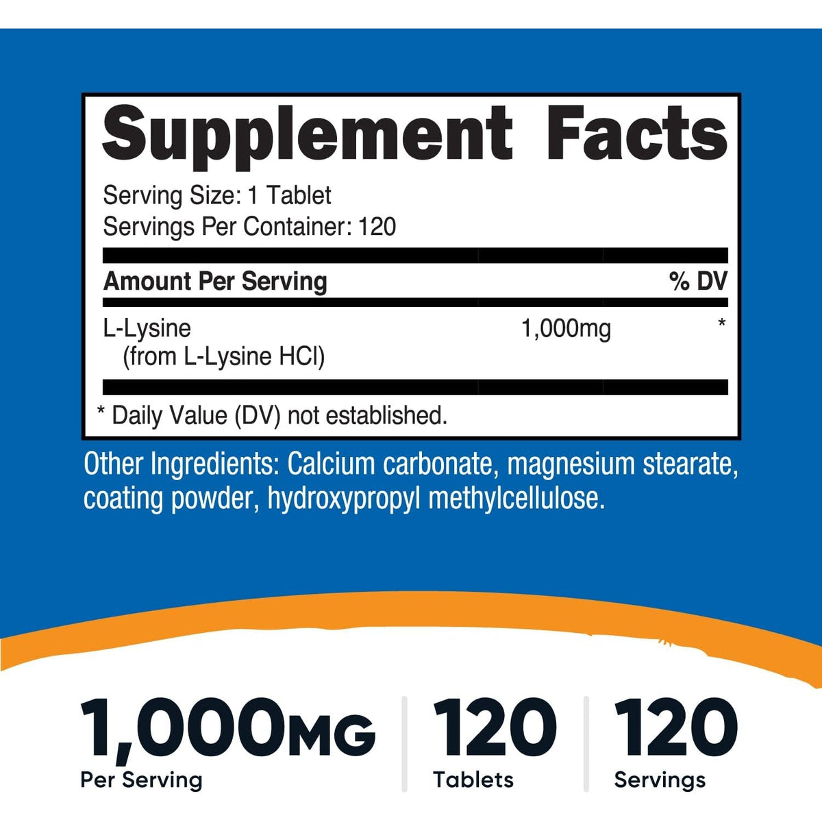 Nutricost L-Lysine 1000Mg, 120 Tablets - Gluten Free, Non-Gmo, and Vegetarian Friendly