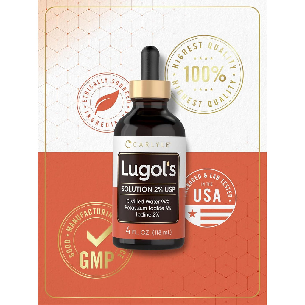 Carlyle Lugols Iodine 2 Percent | 4 Fl Oz (Pack of 1) | Potassium Iodide and Iodine Solution 2% Liquid Drops