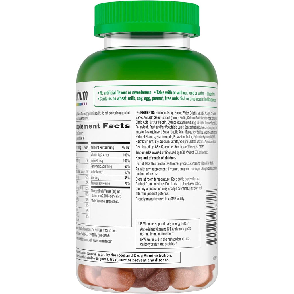 Centrum Multigummies Gummy Multivitamin for Adults, Multivitamin/Multimineral Supplement with Vitamins D, B and E, Assorted Fruit Flavor - 18 Count