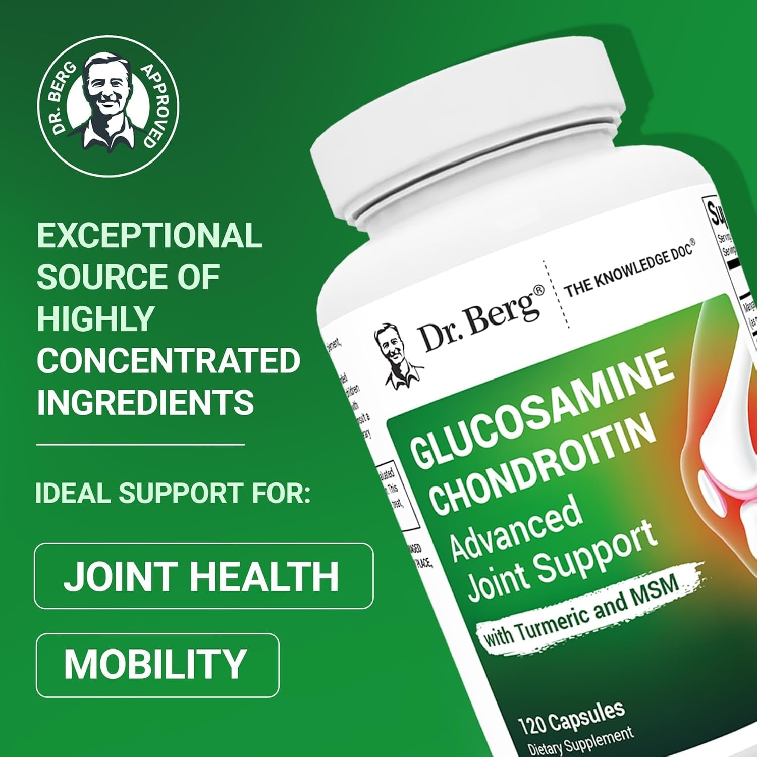 Dr. Berg Glucosamine Chondroitin MSM Turmeric & Boswellia - Advanced Joint Support Supplement with 1500 Mg Glucosamine Sulfate - Includes 120 Capsules