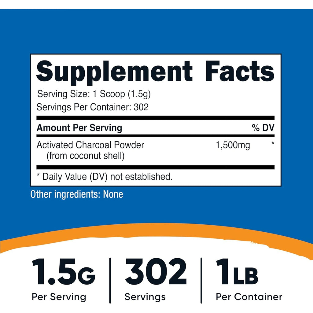 Nutricost Activated Charcoal Powder 1Lb - Food Grade Powder, Toothpaste, Facemask, Odor Control, Vegetarian, Gluten Free, Non-Gmo