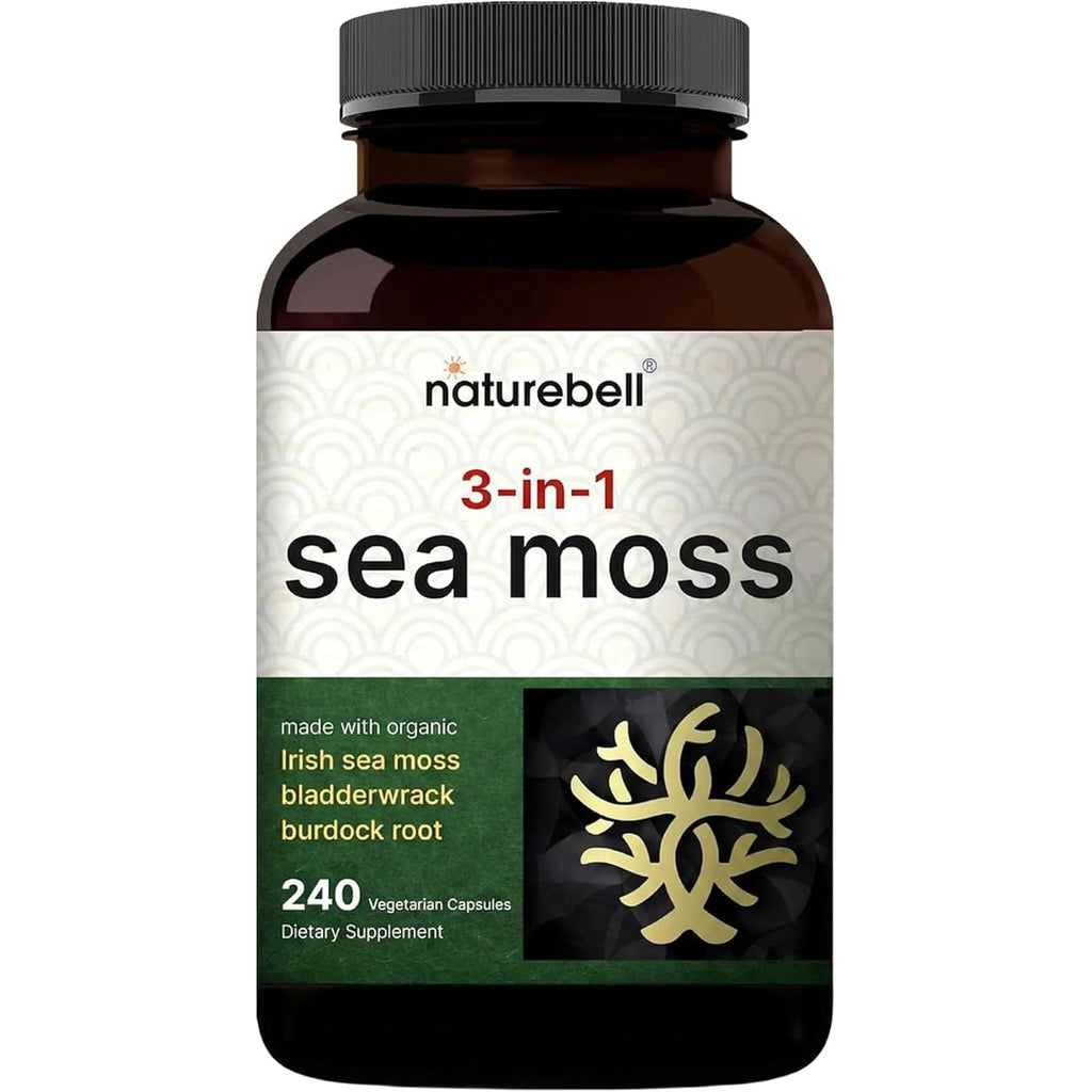 Naturebell 3-In-1 Sea Moss - 240 Vegetarian Capsules - Sea Moss Complex with Organic Bladderwrack & Organic Burdock Root - Healthy Digestion, Vitality & Immune Support*