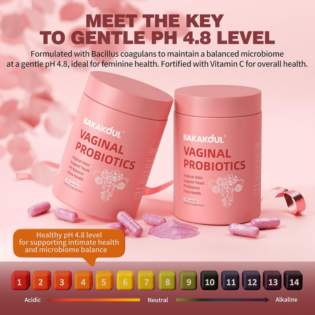 BAKAKOUL Vaginal Probiotic with Prebiotics & Lactobacillus Probiotic Blend Ph Balance for Women,Vaginal Health Supplement,Reduce Vaginal Odor & Vaginal Flora,100 Count (Pack of 1)
