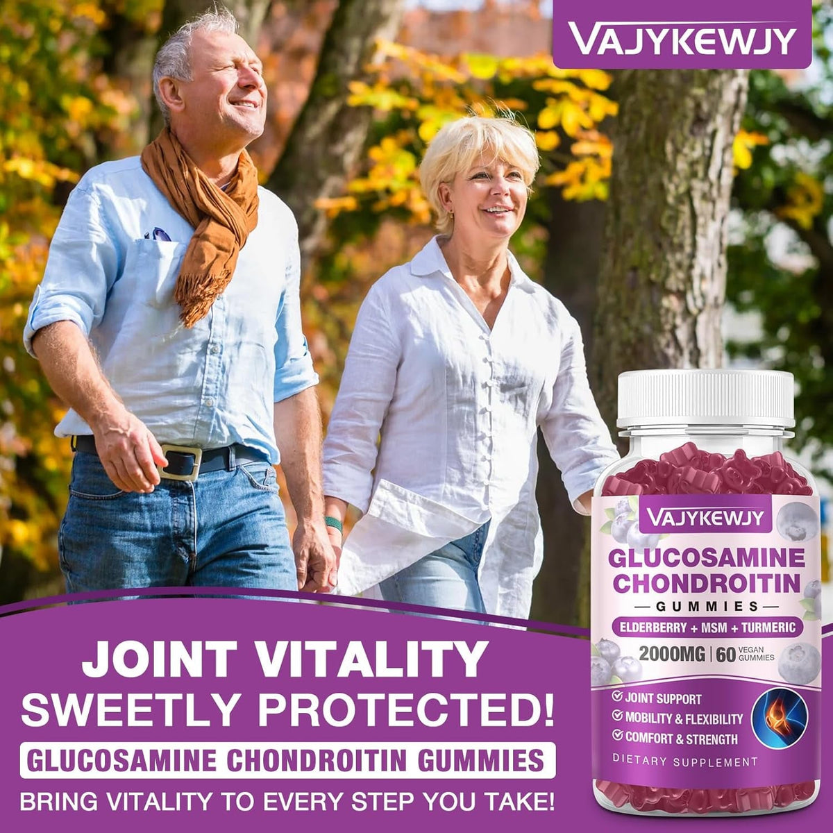 Sugar Free 2000Mg Glucosamine Chondroitin Gummies, Extra Strength Glucosamine with Chondroitin MSM & Turmeric, Joint Support Supplement, Antioxidant Immune Support - 60 Gummies
