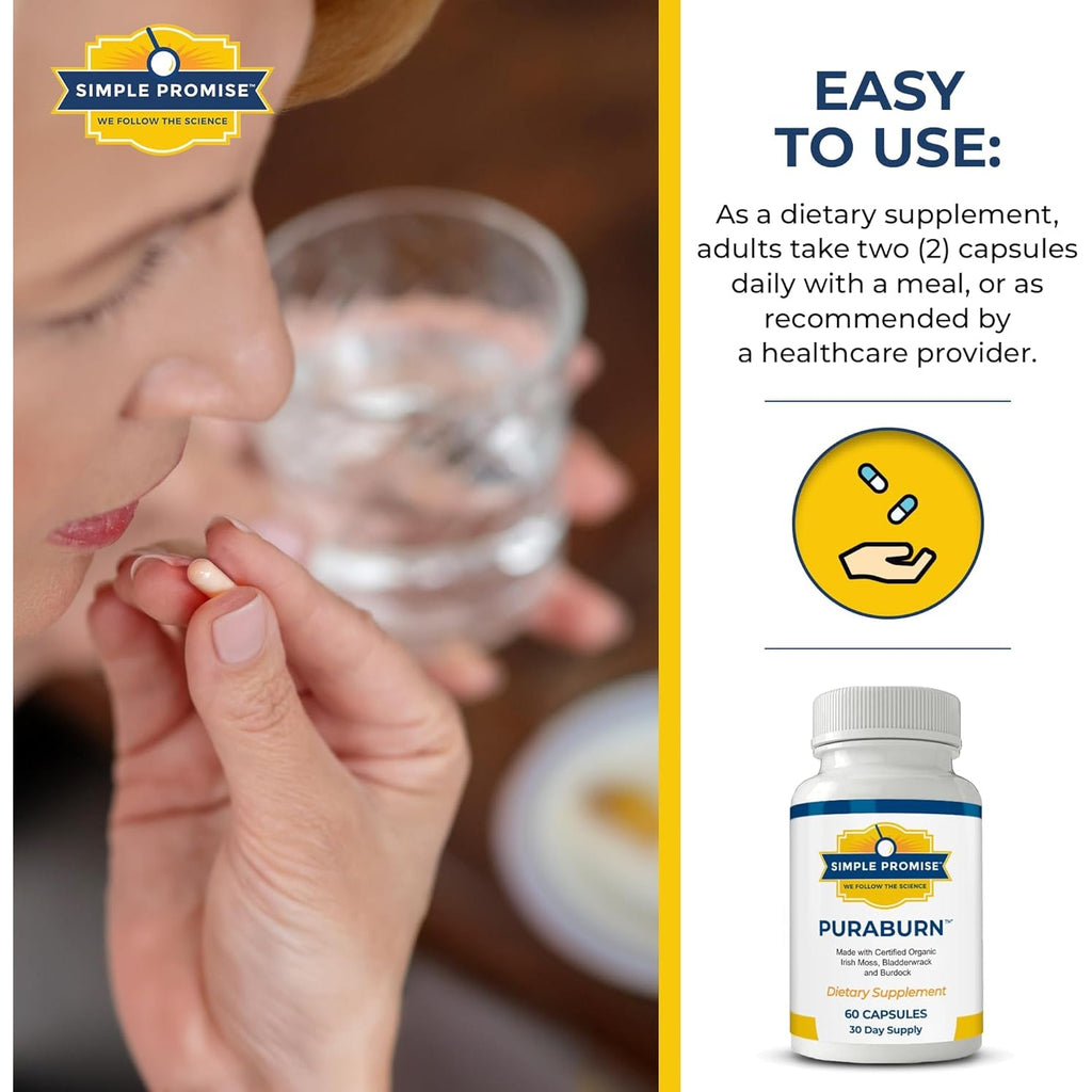 Simple Promise Puraburn™ - Herbal Wellness Supplement with Organic Irish Sea Moss, Bladderwrack & Burdock Root - Supports Digestive Health & Nutrient Absorption - 60 Capsules