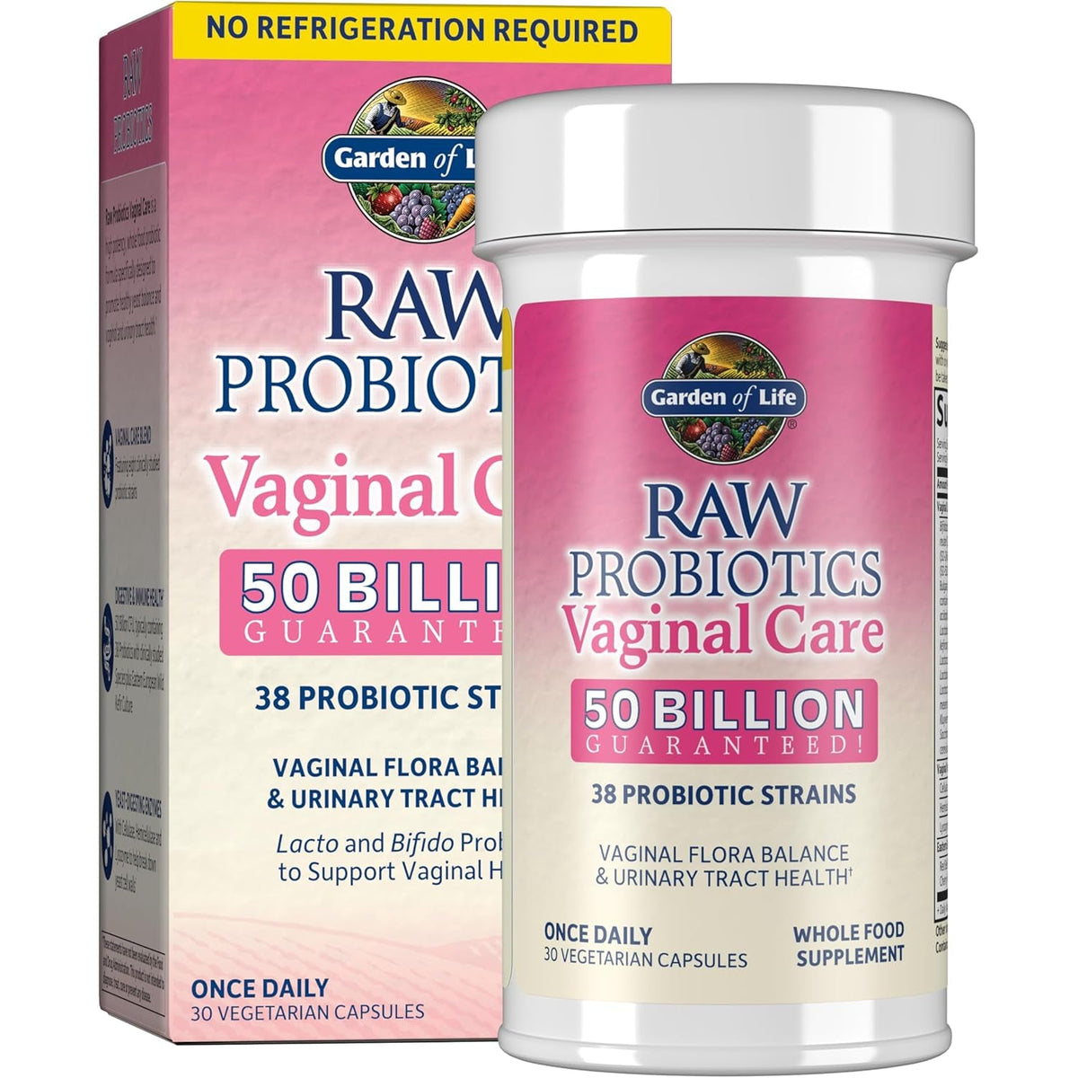Garden of Life Raw Probiotics Vaginal Care - 50 Billion CFU - 38 Probiotic Strains - Supports Vaginal & Urinary Tract Health - Shelf Stable - 30 Vegetarian Capsules